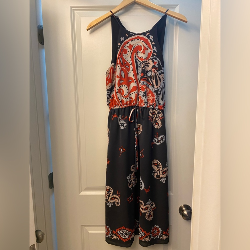 LOFT Dark Navy Paisley Halter Midi Dress XS